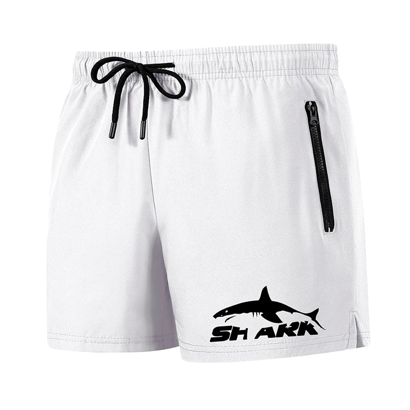 Shark Print Men's Beach Shorts Summer Casual Board Shorts with Mesh Liner Zipper Pockets Quick Dry Swim Trunks Bathing Suit