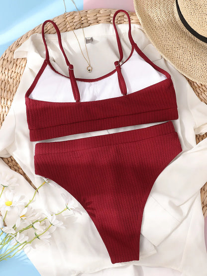 Sexy Solid Yellow Bikini 2024 Mujer High Cut Pleate Women's Swimsuit Separate Beach Bathing Suit High Waist Swimwear Biquini New