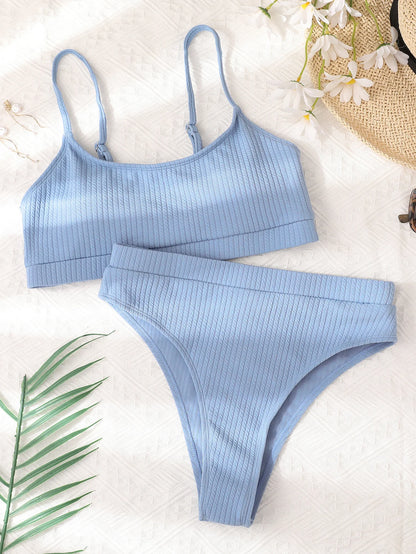 Sexy Solid Yellow Bikini 2024 Mujer High Cut Pleate Women's Swimsuit Separate Beach Bathing Suit High Waist Swimwear Biquini New