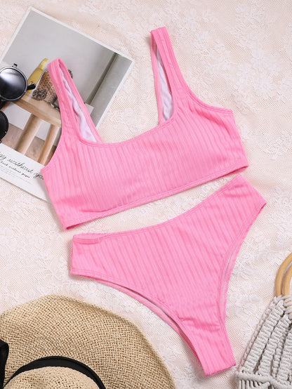 Sexy Solid Yellow Bikini 2024 Mujer High Cut Pleate Women's Swimsuit Separate Beach Bathing Suit High Waist Swimwear Biquini New