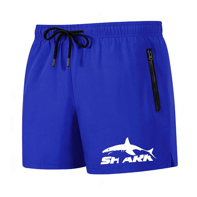 Shark Print Men's Beach Shorts Summer Casual Board Shorts with Mesh Liner Zipper Pockets Quick Dry Swim Trunks Bathing Suit