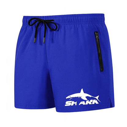 Shark Print Men's Beach Shorts Summer Casual Board Shorts with Mesh Liner Zipper Pockets Quick Dry Swim Trunks Bathing Suit