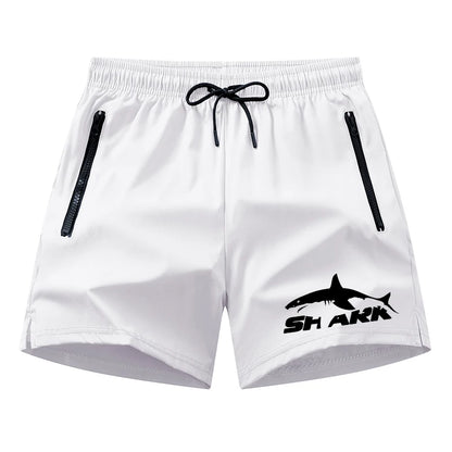 Shark Print Men's Beach Shorts Summer Casual Board Shorts with Mesh Liner Zipper Pockets Quick Dry Swim Trunks Bathing Suit