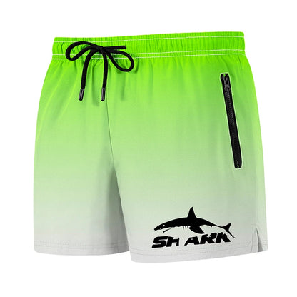 Shark Print Men's Beach Shorts Summer Casual Board Shorts with Mesh Liner Zipper Pockets Quick Dry Swim Trunks Bathing Suit