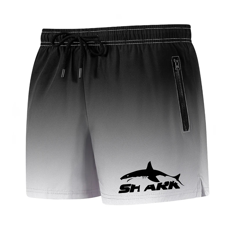 Shark Print Men's Beach Shorts Summer Casual Board Shorts with Mesh Liner Zipper Pockets Quick Dry Swim Trunks Bathing Suit