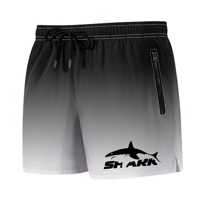 Shark Print Men's Beach Shorts Summer Casual Board Shorts with Mesh Liner Zipper Pockets Quick Dry Swim Trunks Bathing Suit