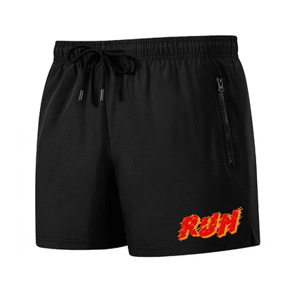 Men's Run Print Fitness Shorts Breathable Mesh Lined Summer Running Cycling Swimming Surfing Drawstring Beachwear Swim Trunks