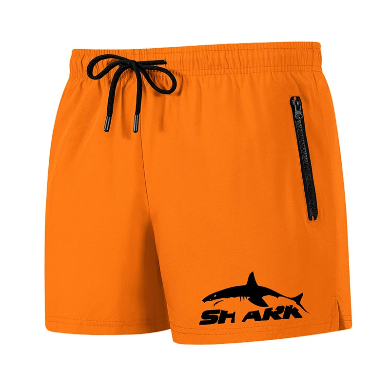 Shark Print Men's Beach Shorts Summer Casual Board Shorts with Mesh Liner Zipper Pockets Quick Dry Swim Trunks Bathing Suit