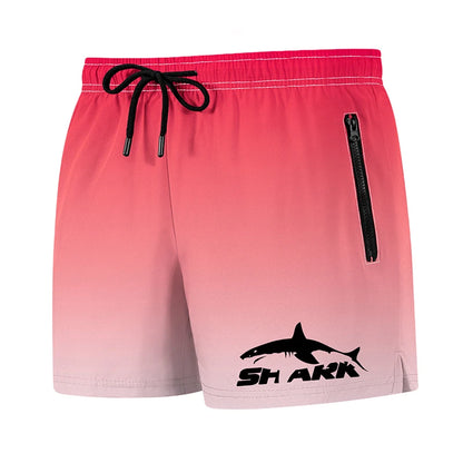 Shark Print Men's Beach Shorts Summer Casual Board Shorts with Mesh Liner Zipper Pockets Quick Dry Swim Trunks Bathing Suit