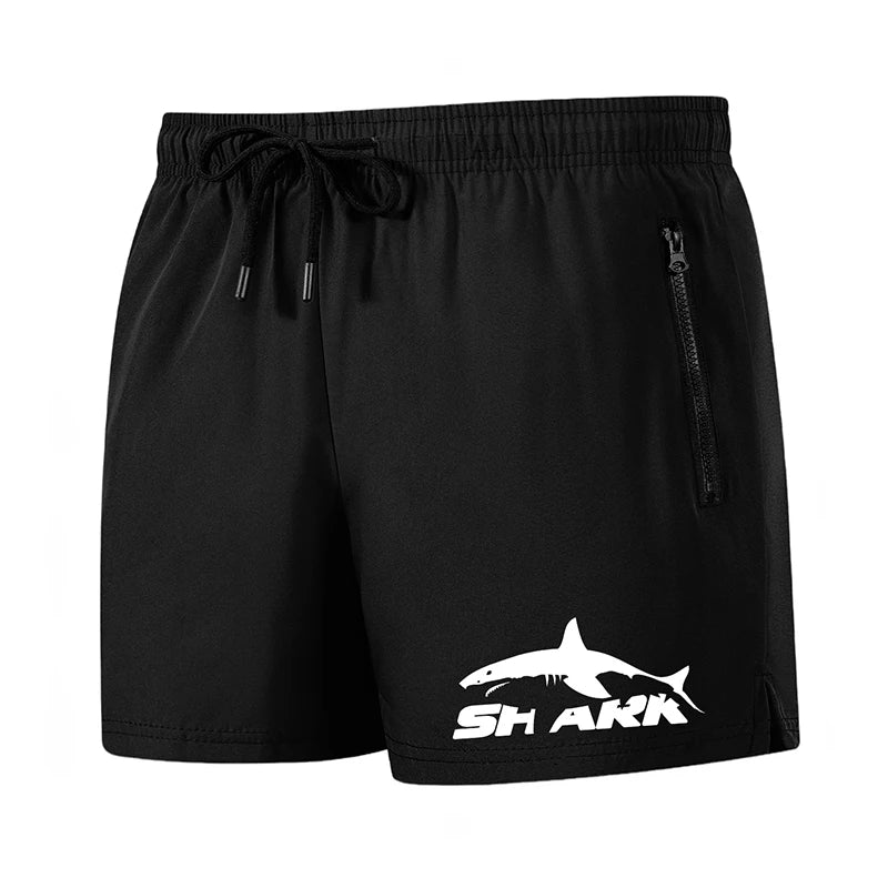 Shark Print Men's Beach Shorts Summer Casual Board Shorts with Mesh Liner Zipper Pockets Quick Dry Swim Trunks Bathing Suit