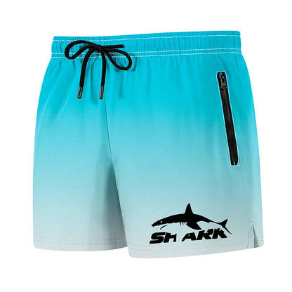 Shark Print Men's Beach Shorts Summer Casual Board Shorts with Mesh Liner Zipper Pockets Quick Dry Swim Trunks Bathing Suit