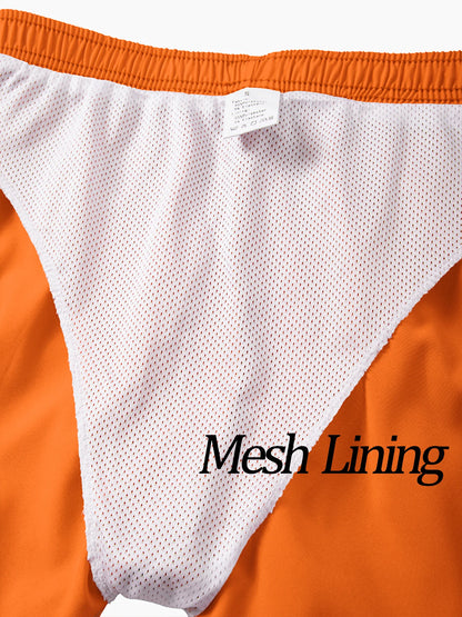 Men's Run Print Fitness Shorts Breathable Mesh Lined Summer Running Cycling Swimming Surfing Drawstring Beachwear Swim Trunks