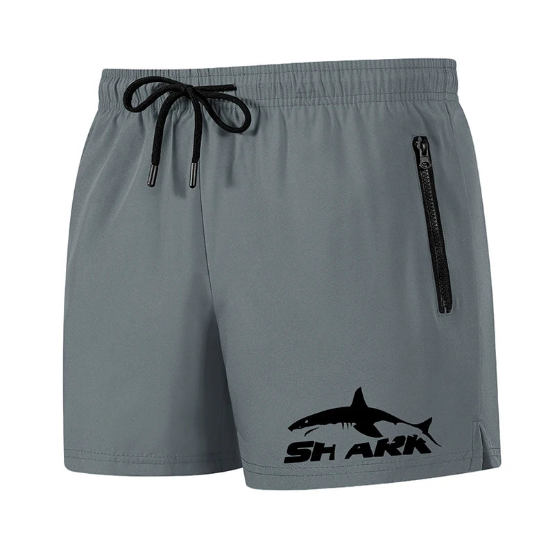 Shark Print Men's Beach Shorts Summer Casual Board Shorts with Mesh Liner Zipper Pockets Quick Dry Swim Trunks Bathing Suit