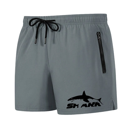 Shark Print Men's Beach Shorts Summer Casual Board Shorts with Mesh Liner Zipper Pockets Quick Dry Swim Trunks Bathing Suit