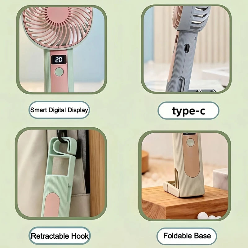 Standing Fan Bladeless Electric Handheld Fans Portable Hand Fan USB Rechargeable Fan Outdoor Camping Office Desktop Cool Supply