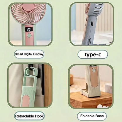 Standing Fan Bladeless Electric Handheld Fans Portable Hand Fan USB Rechargeable Fan Outdoor Camping Office Desktop Cool Supply