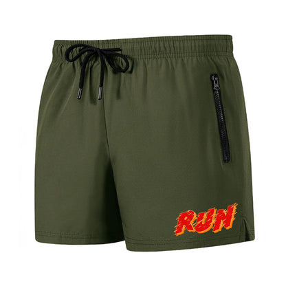 Men's Run Print Fitness Shorts Breathable Mesh Lined Summer Running Cycling Swimming Surfing Drawstring Beachwear Swim Trunks