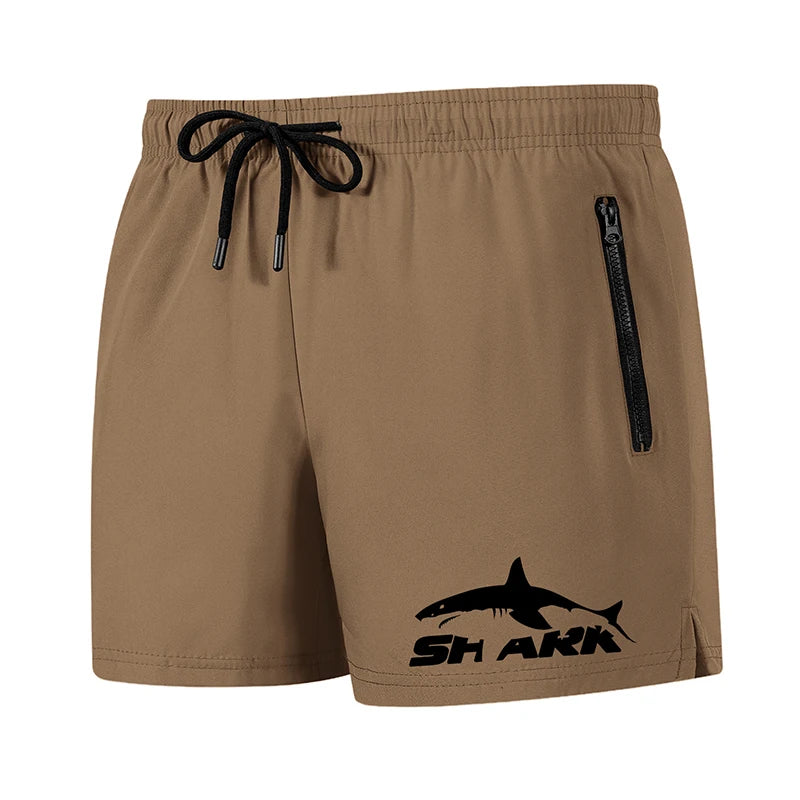 Shark Print Men's Beach Shorts Summer Casual Board Shorts with Mesh Liner Zipper Pockets Quick Dry Swim Trunks Bathing Suit