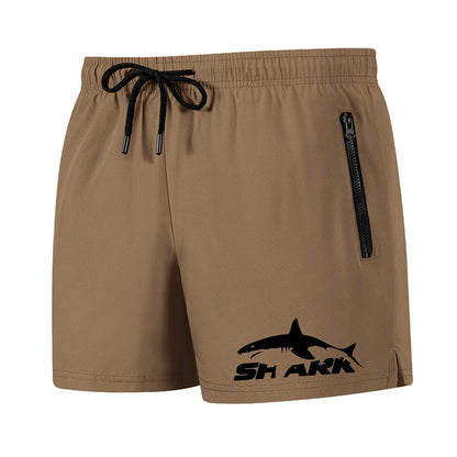 Shark Print Men's Beach Shorts Summer Casual Board Shorts with Mesh Liner Zipper Pockets Quick Dry Swim Trunks Bathing Suit