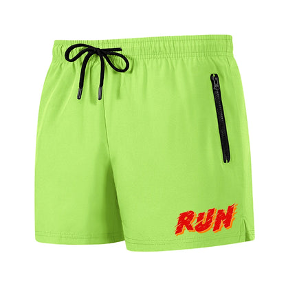 Men's Run Print Fitness Shorts Breathable Mesh Lined Summer Running Cycling Swimming Surfing Drawstring Beachwear Swim Trunks