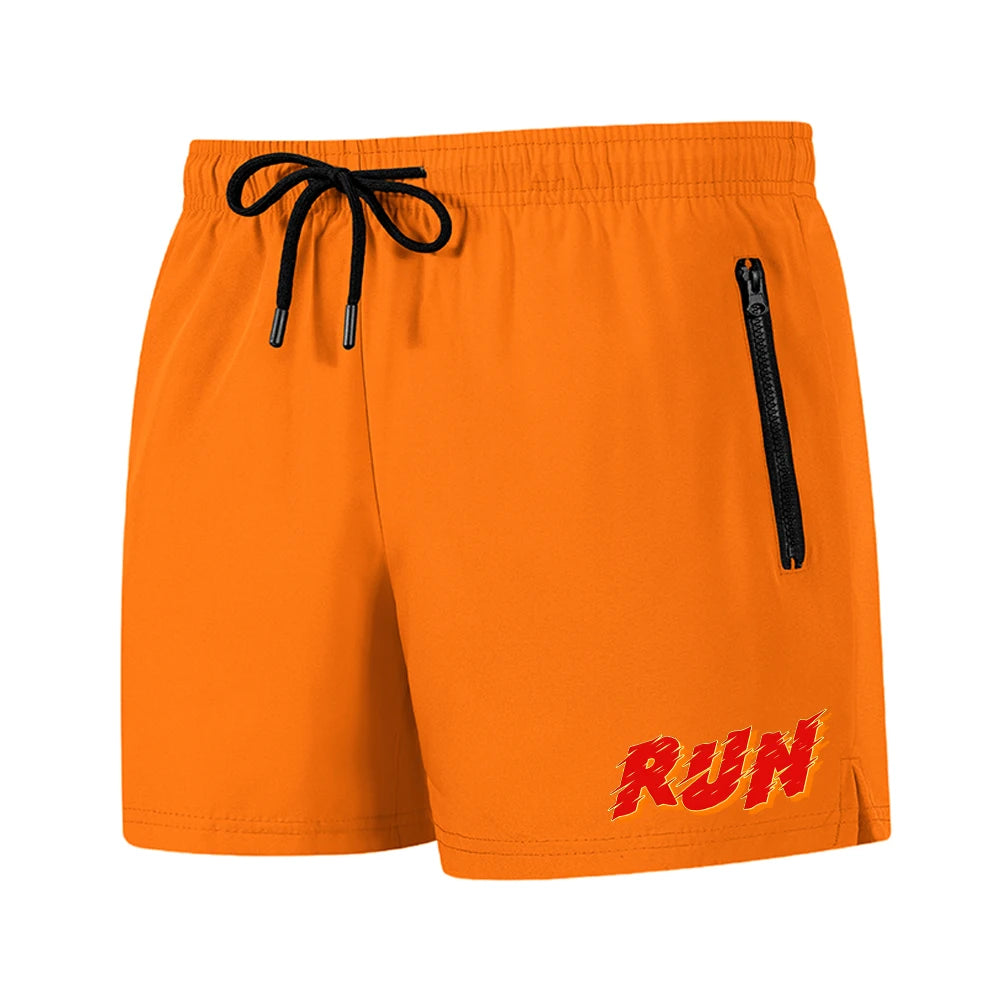 Men's Run Print Fitness Shorts Breathable Mesh Lined Summer Running Cycling Swimming Surfing Drawstring Beachwear Swim Trunks