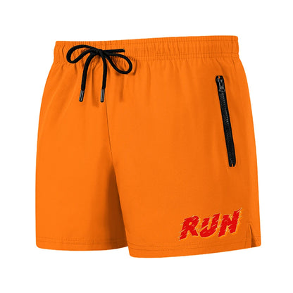 Men's Run Print Fitness Shorts Breathable Mesh Lined Summer Running Cycling Swimming Surfing Drawstring Beachwear Swim Trunks
