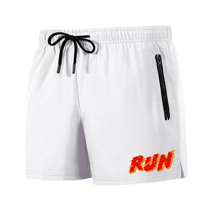 Men's Run Print Fitness Shorts Breathable Mesh Lined Summer Running Cycling Swimming Surfing Drawstring Beachwear Swim Trunks
