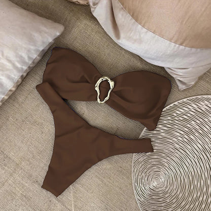 Bandeau Bikini Push Up Swimwear Women Swimsuits 2026 Sexy Brazilian Bikini Set Thong Micro Biquini Female Solid Beachwear