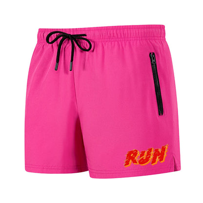 Men's Run Print Fitness Shorts Breathable Mesh Lined Summer Running Cycling Swimming Surfing Drawstring Beachwear Swim Trunks