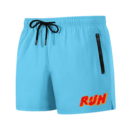 Men's Run Print Fitness Shorts Breathable Mesh Lined Summer Running Cycling Swimming Surfing Drawstring Beachwear Swim Trunks