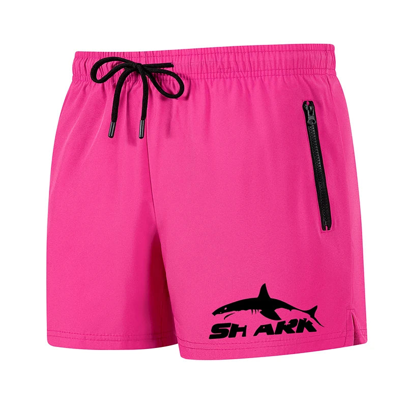 Shark Print Men's Beach Shorts Summer Casual Board Shorts with Mesh Liner Zipper Pockets Quick Dry Swim Trunks Bathing Suit