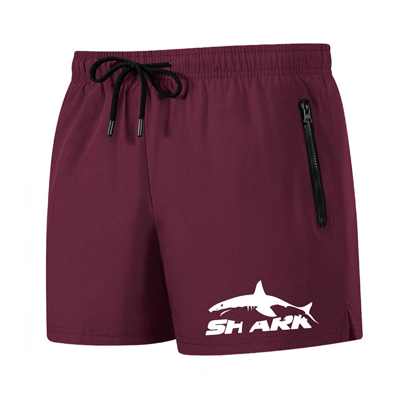 Shark Print Men's Beach Shorts Summer Casual Board Shorts with Mesh Liner Zipper Pockets Quick Dry Swim Trunks Bathing Suit