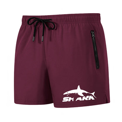 Shark Print Men's Beach Shorts Summer Casual Board Shorts with Mesh Liner Zipper Pockets Quick Dry Swim Trunks Bathing Suit