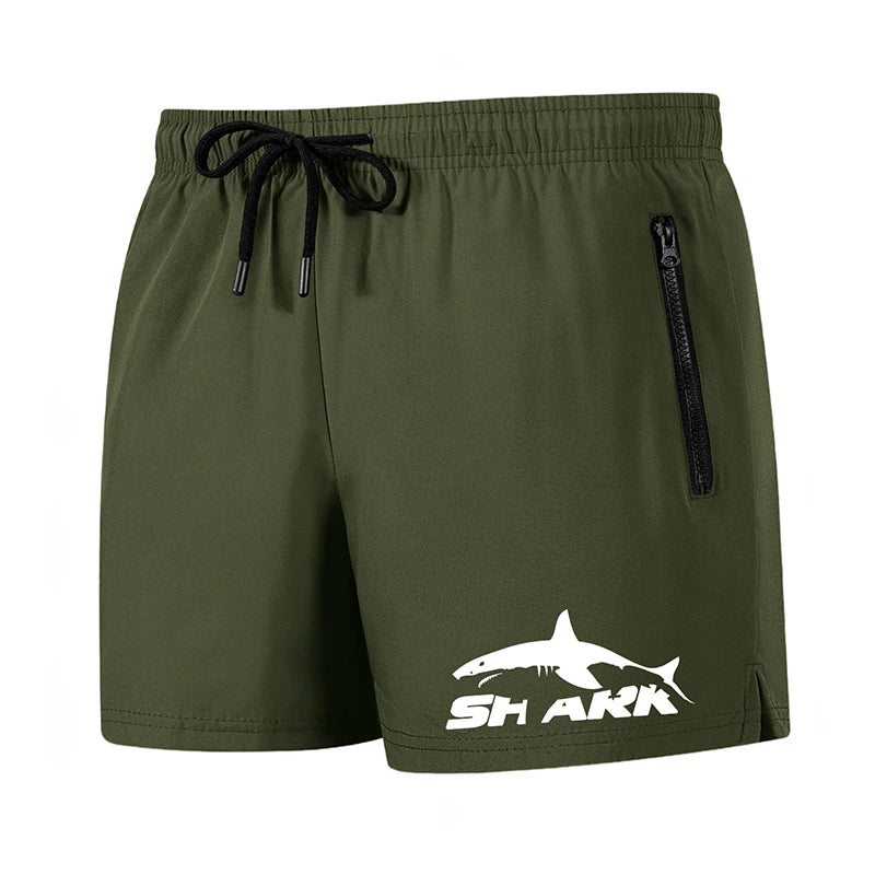 Shark Print Men's Beach Shorts Summer Casual Board Shorts with Mesh Liner Zipper Pockets Quick Dry Swim Trunks Bathing Suit