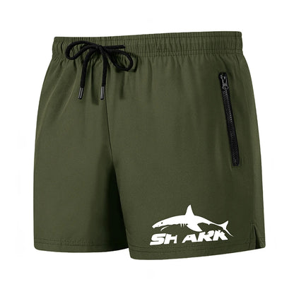 Shark Print Men's Beach Shorts Summer Casual Board Shorts with Mesh Liner Zipper Pockets Quick Dry Swim Trunks Bathing Suit