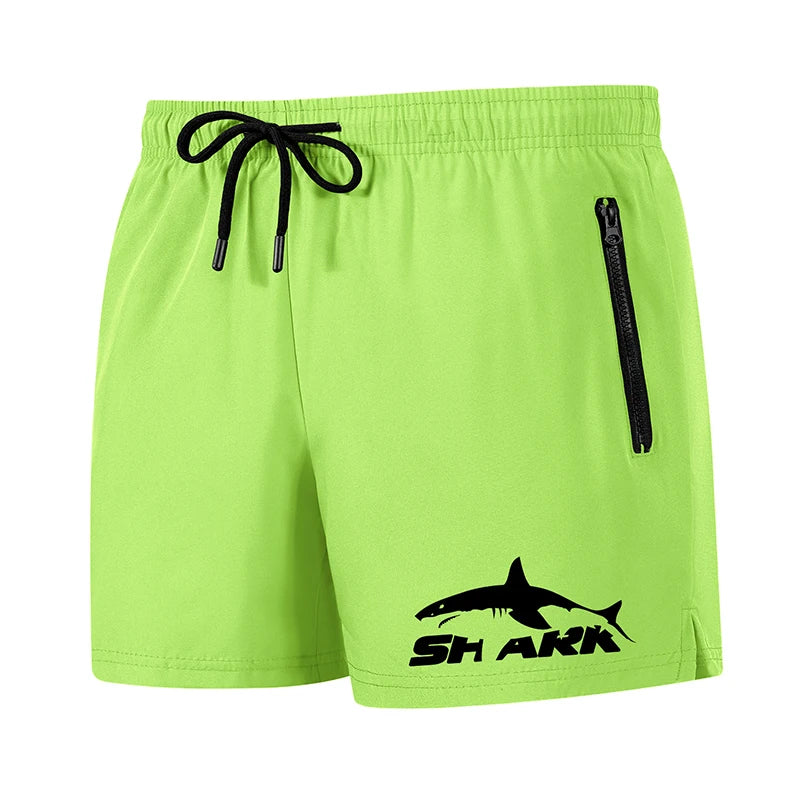 Shark Print Men's Beach Shorts Summer Casual Board Shorts with Mesh Liner Zipper Pockets Quick Dry Swim Trunks Bathing Suit