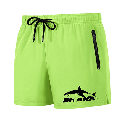 Shark Print Men's Beach Shorts Summer Casual Board Shorts with Mesh Liner Zipper Pockets Quick Dry Swim Trunks Bathing Suit