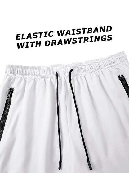 Shark Print Men's Beach Shorts Summer Casual Board Shorts with Mesh Liner Zipper Pockets Quick Dry Swim Trunks Bathing Suit
