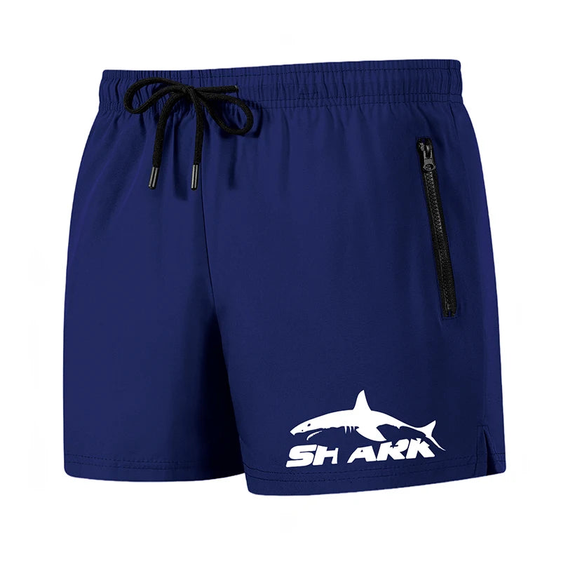 Shark Print Men's Beach Shorts Summer Casual Board Shorts with Mesh Liner Zipper Pockets Quick Dry Swim Trunks Bathing Suit