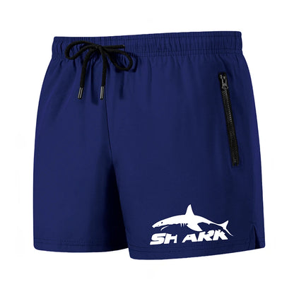 Shark Print Men's Beach Shorts Summer Casual Board Shorts with Mesh Liner Zipper Pockets Quick Dry Swim Trunks Bathing Suit